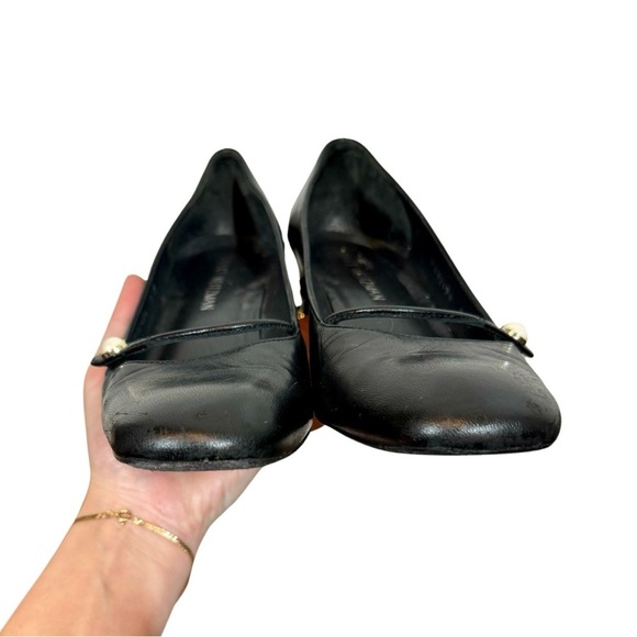 Stuart Weitzman Pearlstrap Square Toe Angled Block Heel Mary Jane Leather Pump - Picture 10 of 14